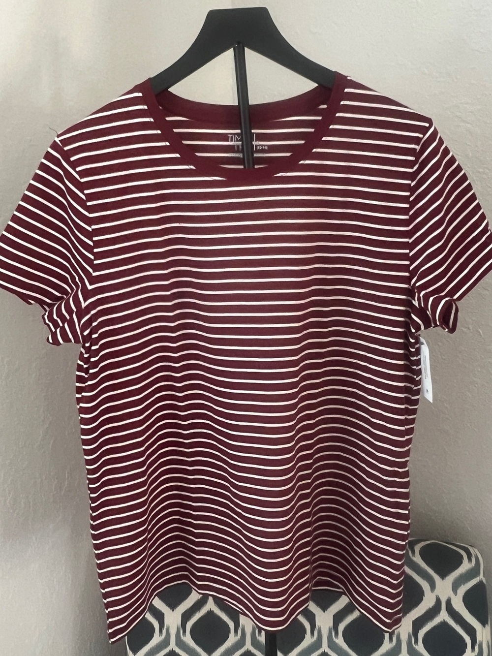 Time and Tru Maroon and White Striped Tee (S)